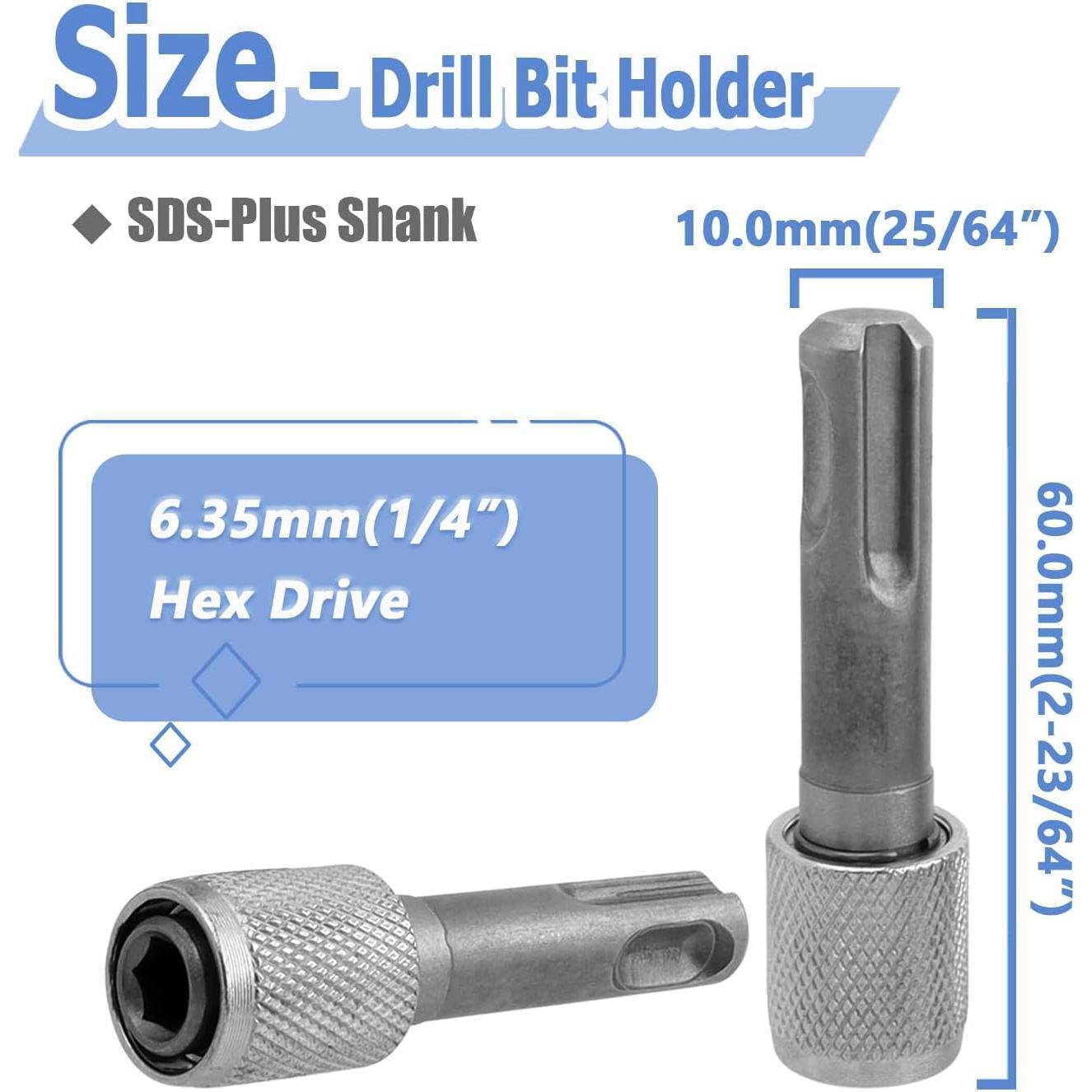5 count SDS-Plus Shank Drill Chuck Adapters SDS PLUS to 1/4" Hex Socket Adapter Converter 1/4 Inch Hex Shank  Drill Bit Holder for Electric Hammer  Drills
