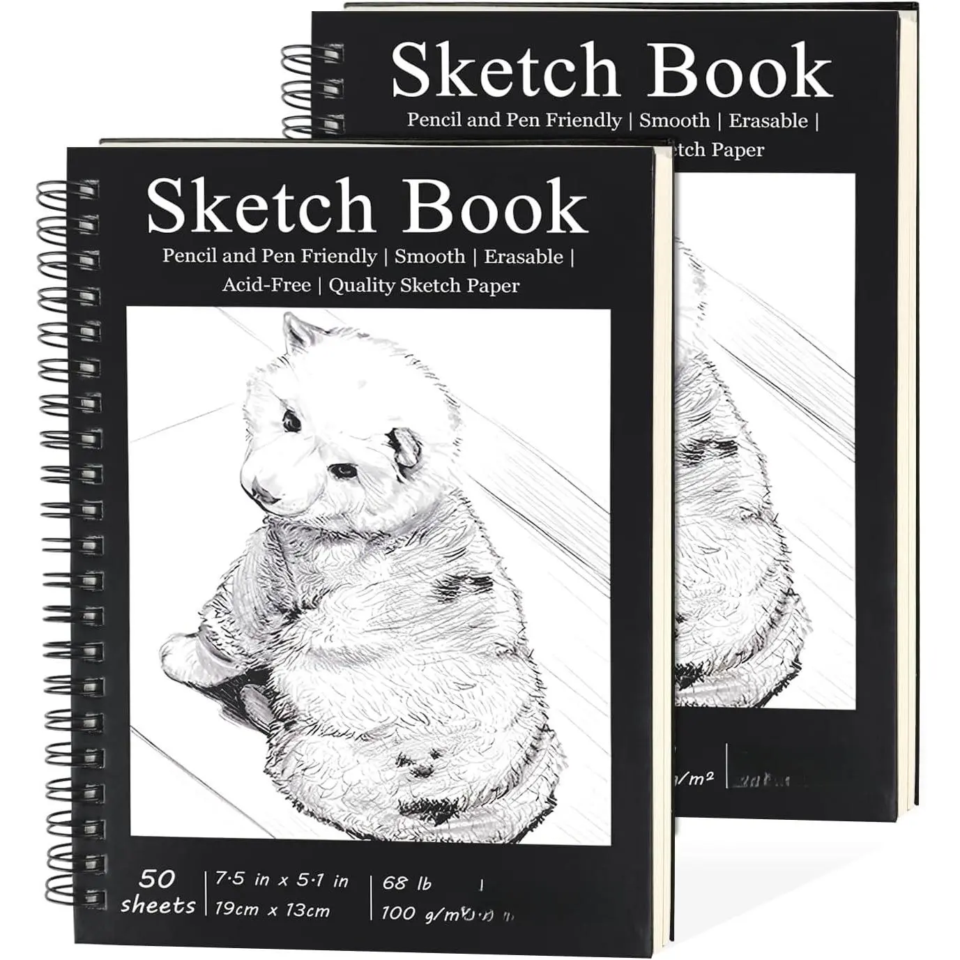 2 Pack 7.5 x 5.1 Inch Spiral Bound Sketch Pad, Black Cover, 50 Sheets,100gsm, Hardcover, Suitable for Sketching and Drawing, Ideal for Daily Art Creation