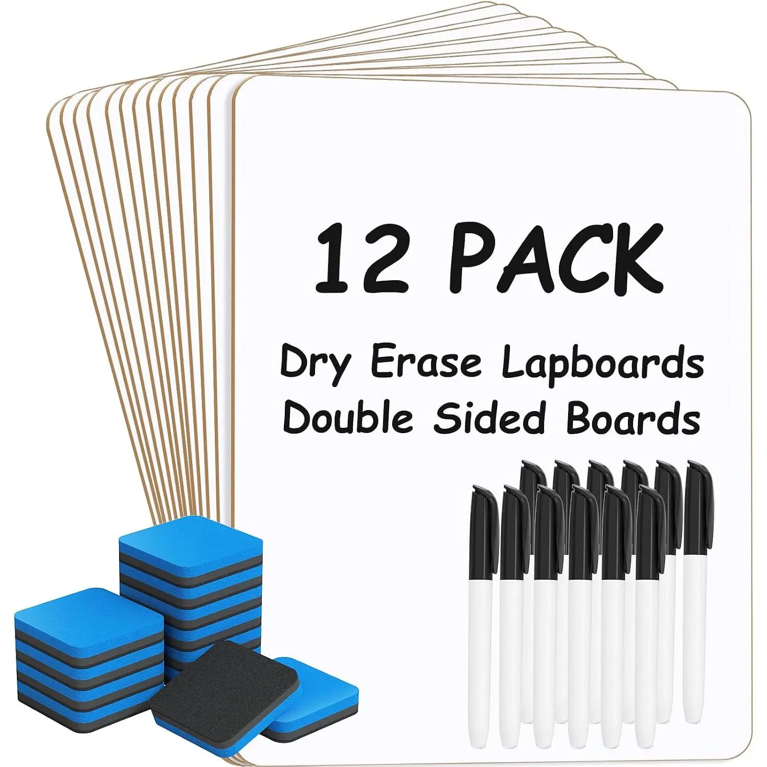 Double Sided Dry Erase Board, 9'' x 12'' Small White Board, 2 Pack |  Double Sided Surface, Easy to Write and Erase, Portable Small Learning Board, Includes 2 Markers and 2 Erasers