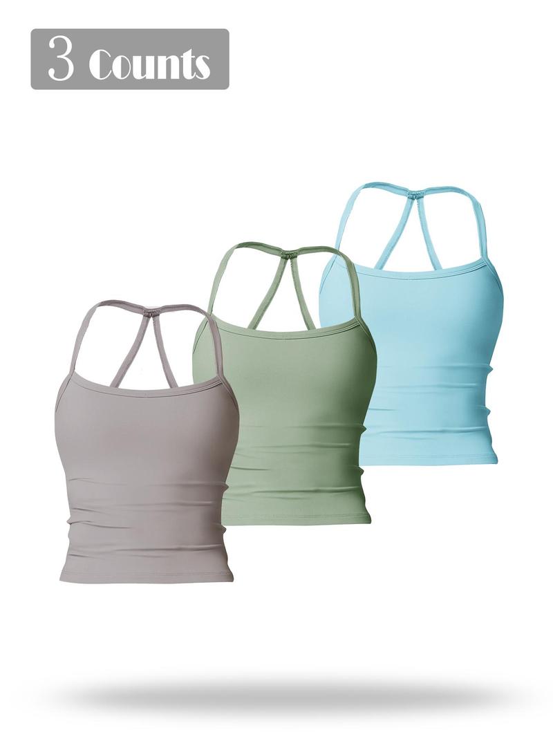 Women's Solid Backless Sports Cami Top, Quick Drying Breathable, Ladies' Sportswear Gym Clothes for Indoor Outdoor Wear, Workout Tops, Hollow Back Activewear