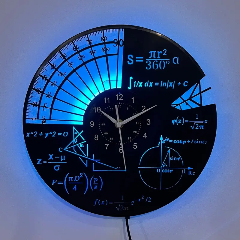LED Math Decorative Wall Clock Silent Science Formula Decor for Teacher Student Nerd Birthday Gift