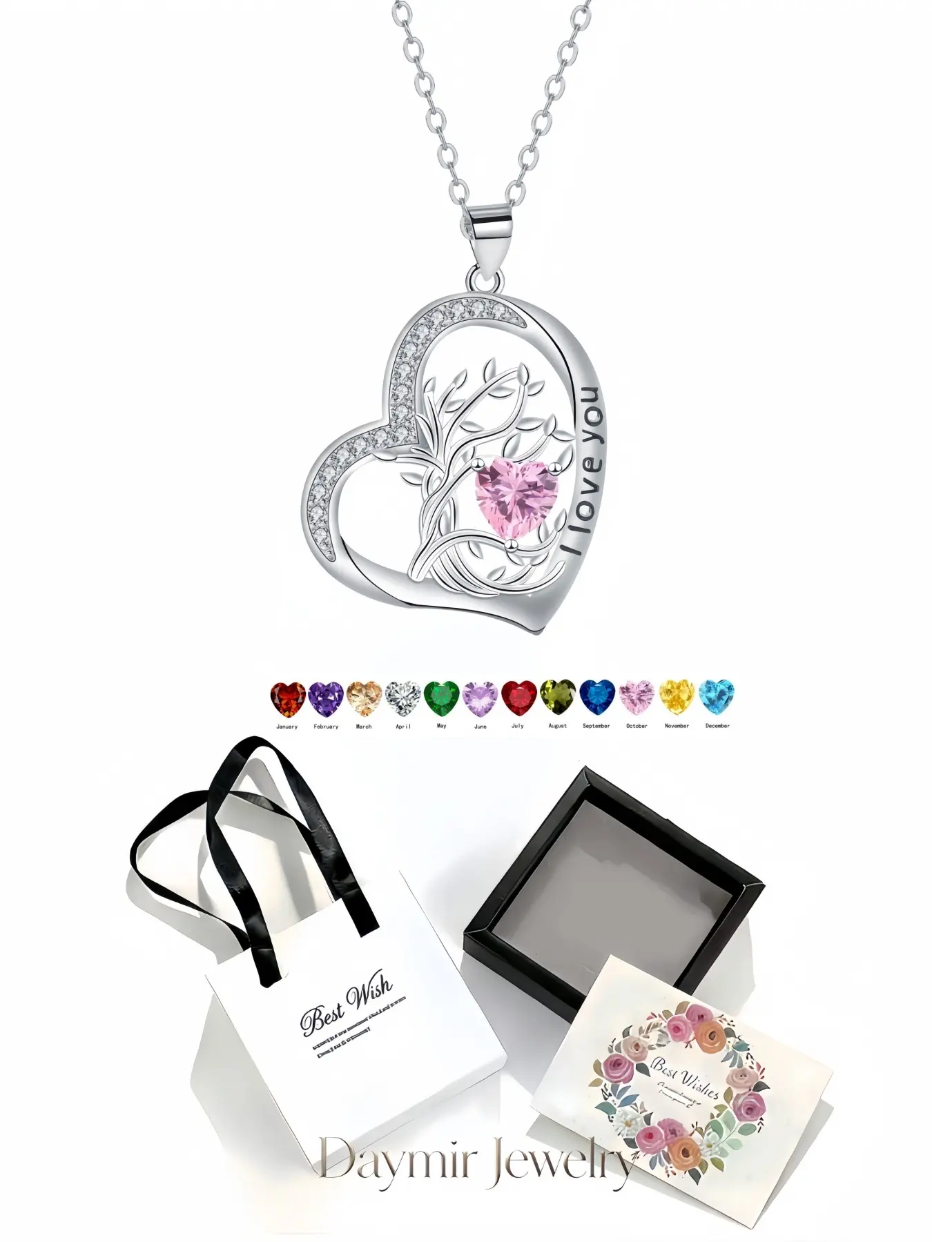 "Tree of Love Glow", romantic heart-shaped Tree of Life gem necklace paired with exquisite drawer jewelry gift box for women. Ideal gifts for birthdays, Mother’s Day, Valentine’s Day, Christmas and anniversaries.