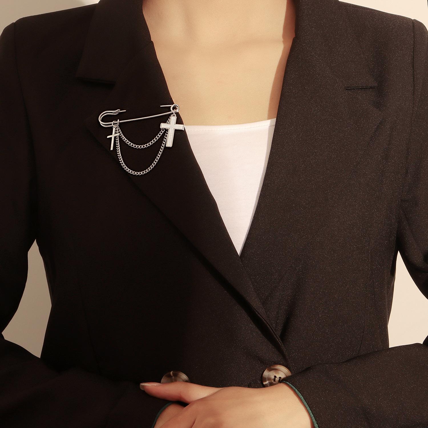 Women's White Mother-of-Pearl Cross Tassel Brooch, High-End Lapel Pin