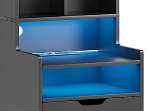 Sikaic LED Tall Nightstand with Bookshelf Charging Station Black Modern Bedside Table with RGB LED Lights & Storage Drawers - Tabletop Design