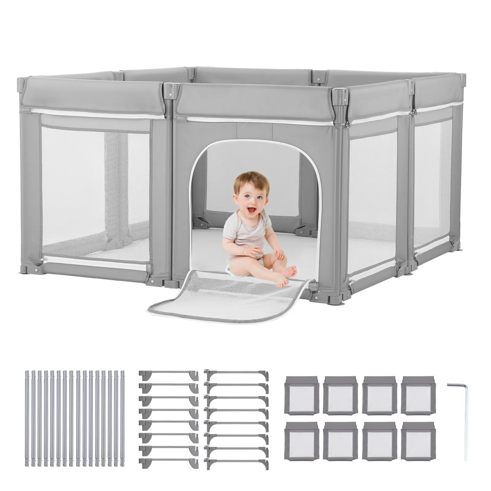VEVOR Baby Playpen, 78.7" x 70.1" Extra Large Toddlers Playpen, Foldable Baby Fence Play Yard with Zippered Door Soft Breathable Mesh, Indoor Outdoor Safety Activity Center - Great Gift for Toddlers