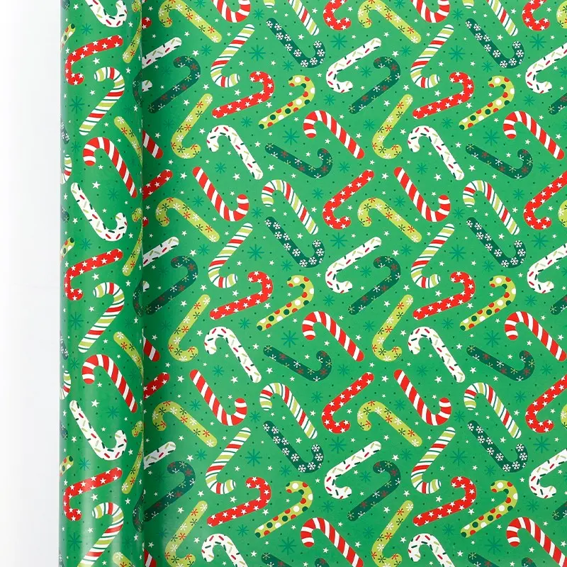 Thick Tear-Resistant Christmas Wrapping Paper Roll (43x300cm), Candy Cane & Snowflake DIY Gift Wrap, Party Favor Box Decoration