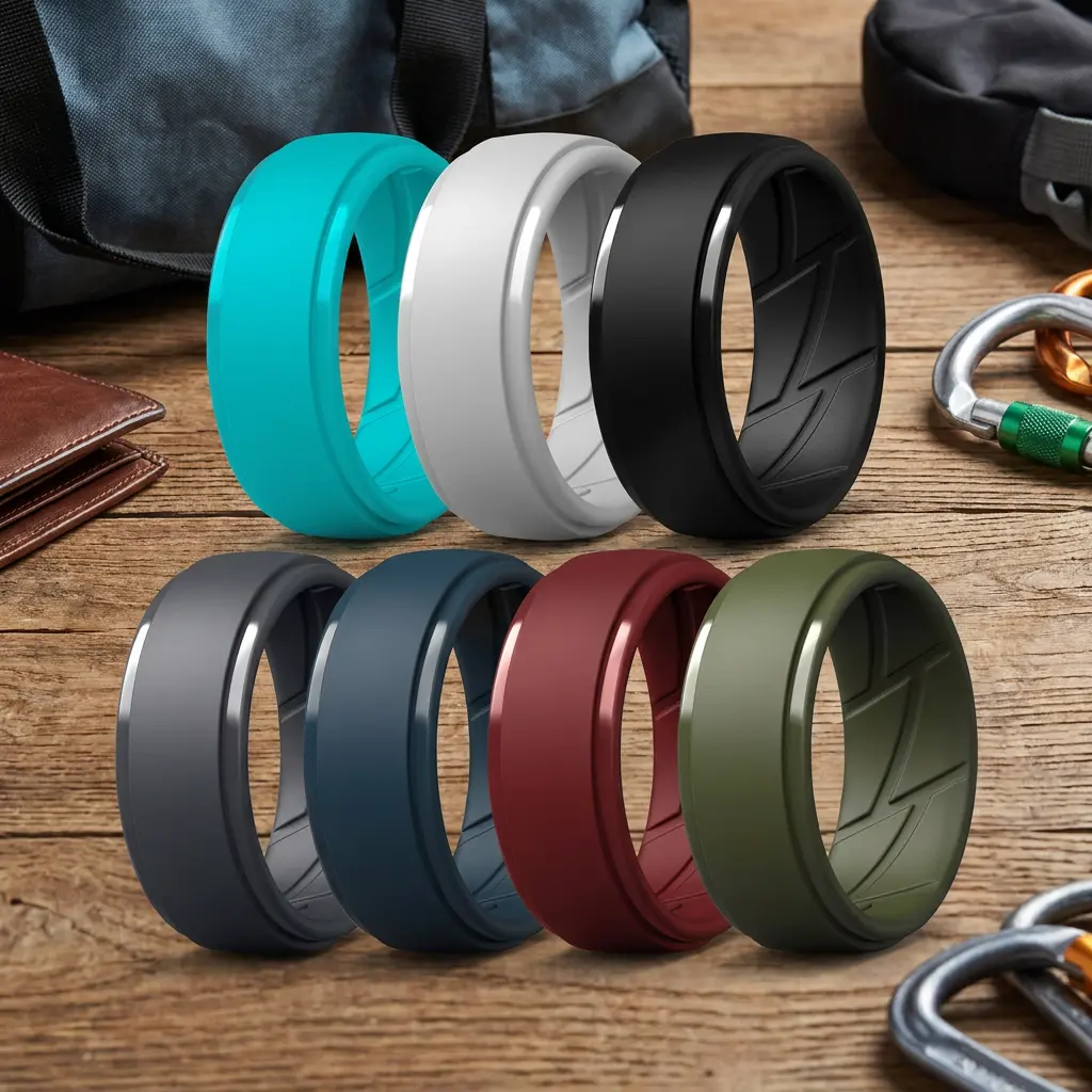 7Pack Size 7-16 Silicone Wedding Rings For Men 10mm Wide 2.5mm Thick Rubber Bands With Inner Arc Erongomic AirFlow Grooves Breathable Engagement Ring For Him