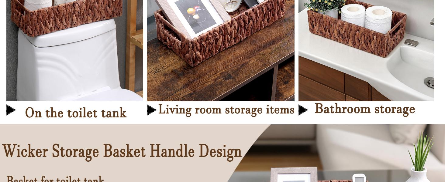 P-SBB010   Wicker Storage Basket Bathroom Toilet Tank Toilet Paper Baskets,Toilet Paper Holders for Storage with Built-in Handles,Storage Baskets for Organizing Pantry Bathroom