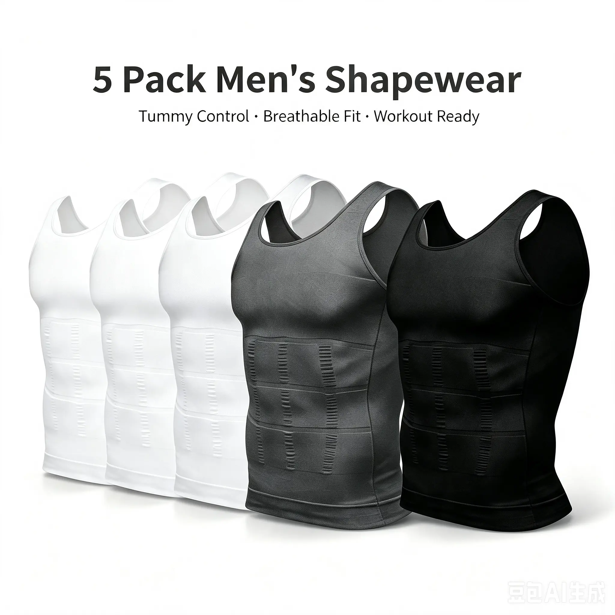 Mens 5 Pack Body Shaper Slimming Tummy Vest Thermal Compression Shirt Tank Top Shapewear,travel essentials,camping essentials