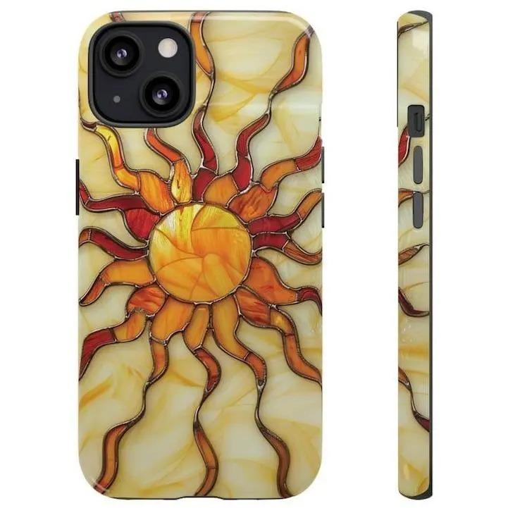 Stained Glass Sun Moon Tough Phone Case for iPhone 17, 16, 15 Pro Max, 14, 13, 12 - Celestial Aesthetic Gift