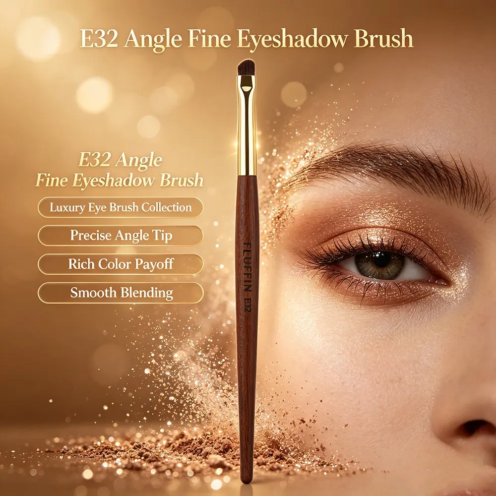 E32 Angle Fine Eyeshadow Brush, Small Eyeshadow Eyeliner Brush, Handmade Rosewood Copper Pipe, Perfect for Eye Puffiness Details