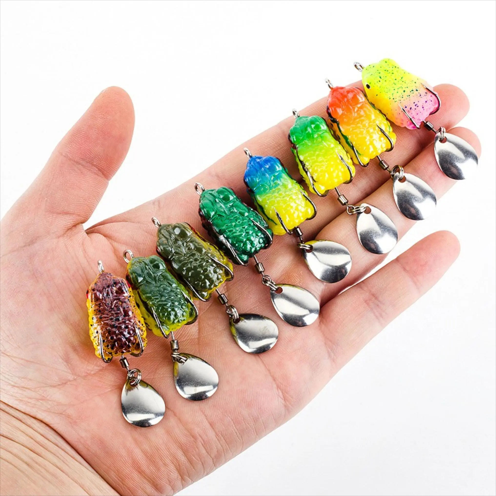 2.5cm 3g Mini Frog Lure, Soft Body Double Hooks Frog Bait with Rattling Blade, Long Casting Topwater Lure for Snakehead Fishing