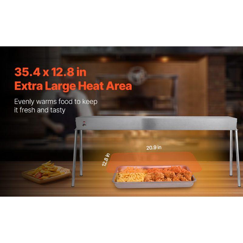 VEVOR Food Heat Lamp, 750W Hanging Commercial Food Heating Warmer, Stainless Steel Electric Strip Heater Light with Cord, Heatlamp Warming Equipment for Food Restaurant, Buffet, and Catering Kitchen
