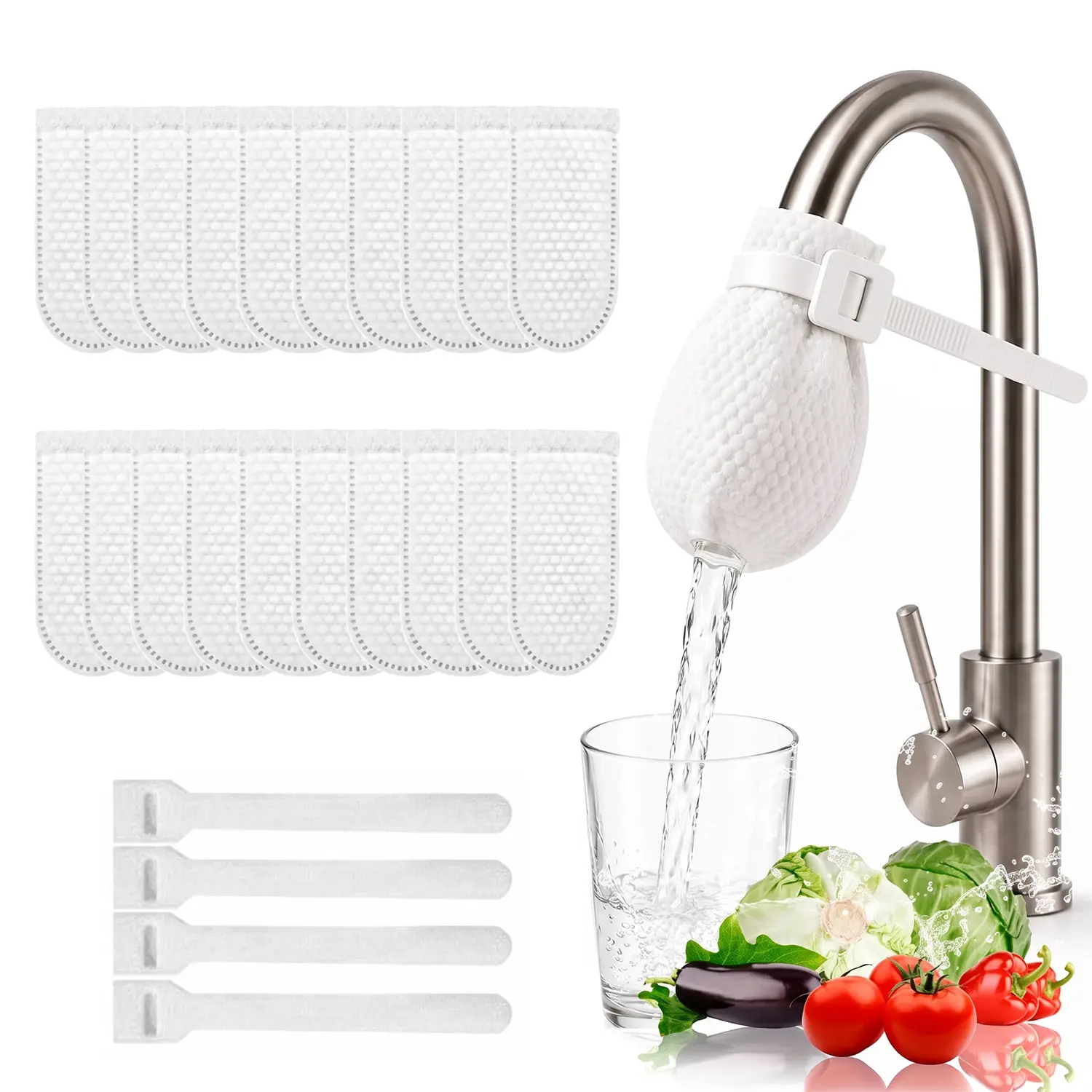 Faucet Filter Cotton Bag, 20PCS High Density Faucet Filter Bag with 4 Ties, Faucet Sediment Filter – Keep Your Water Clean Every Day