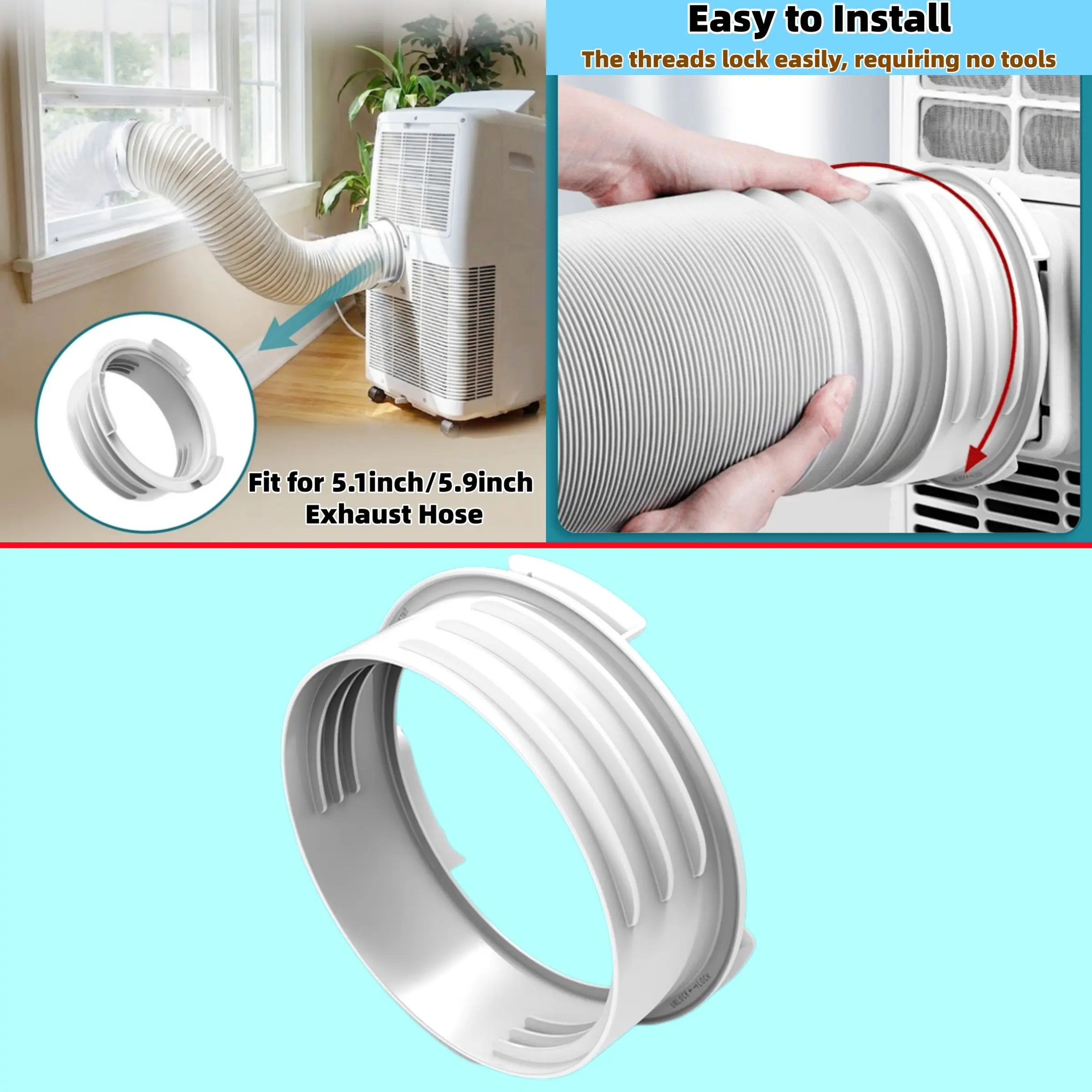 2026 New Upgrade Portable Air Conditioner Hose Adapter, Fits 5.9 Inch Round Exhaust Port, Compatible with 5.1 and 5.9 Inch Hoses