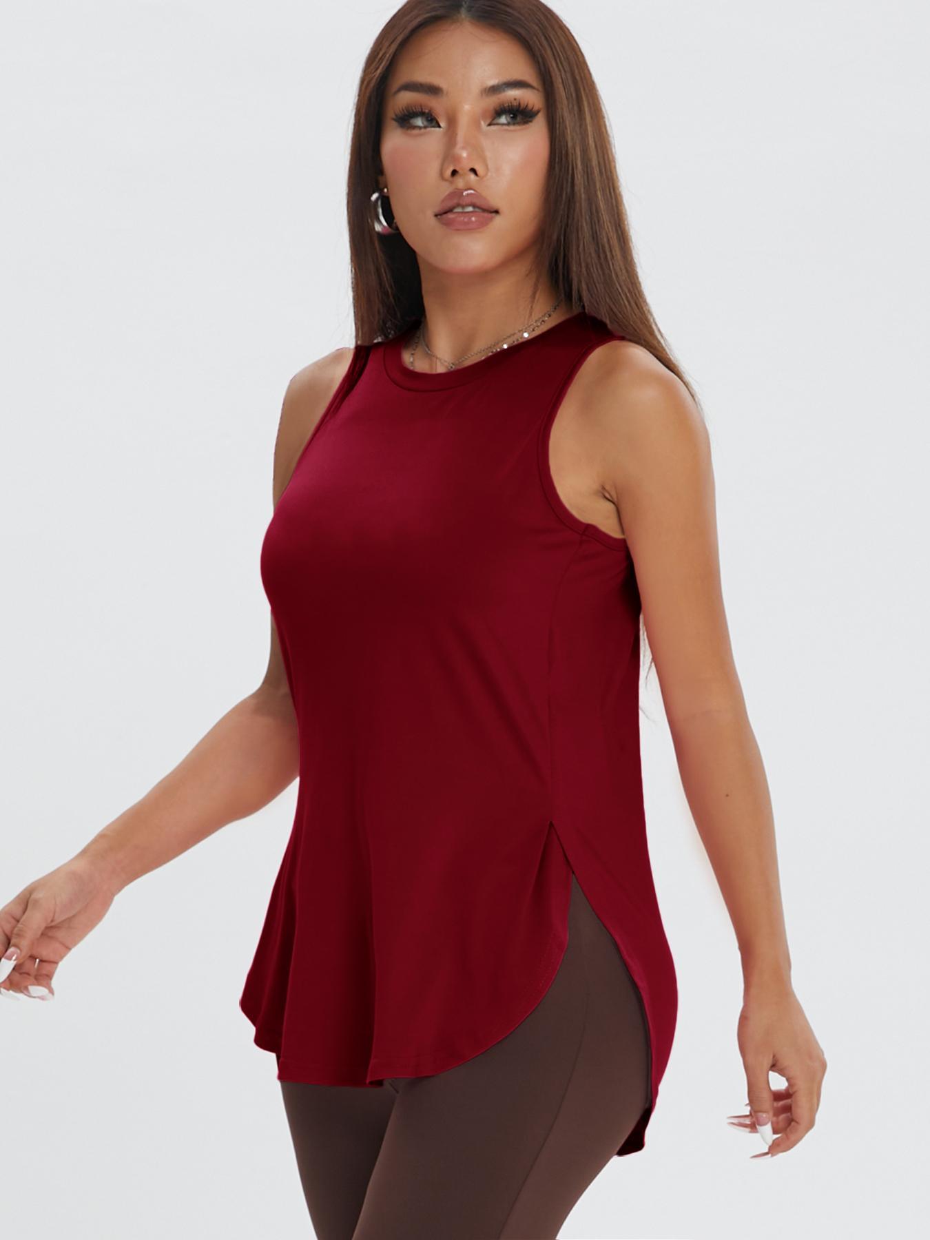 Women's Solid Color Asymmetrical Hem Sports Tank Top, Casual Curved Hem Sleeveless Round Neck Sports Top for Yoga Gym Workout Running, Ladies Sportswear for All Seasons