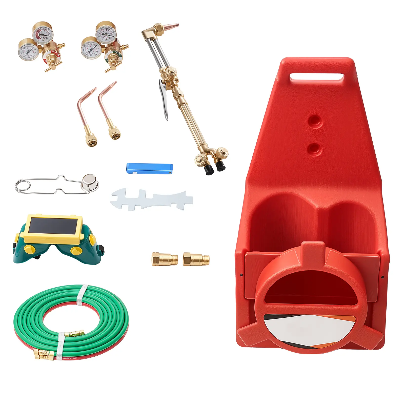 Oxygen Acetylene Torch Kit with Check Valves, Gas Welding Cutting Torch Kit, Portable Oxy Acetylene Brazing Set with 15FT Twin-Hose, 1 Cutting Tip, 2 Welding Tips, 2 Regulators & Cylinder Holder