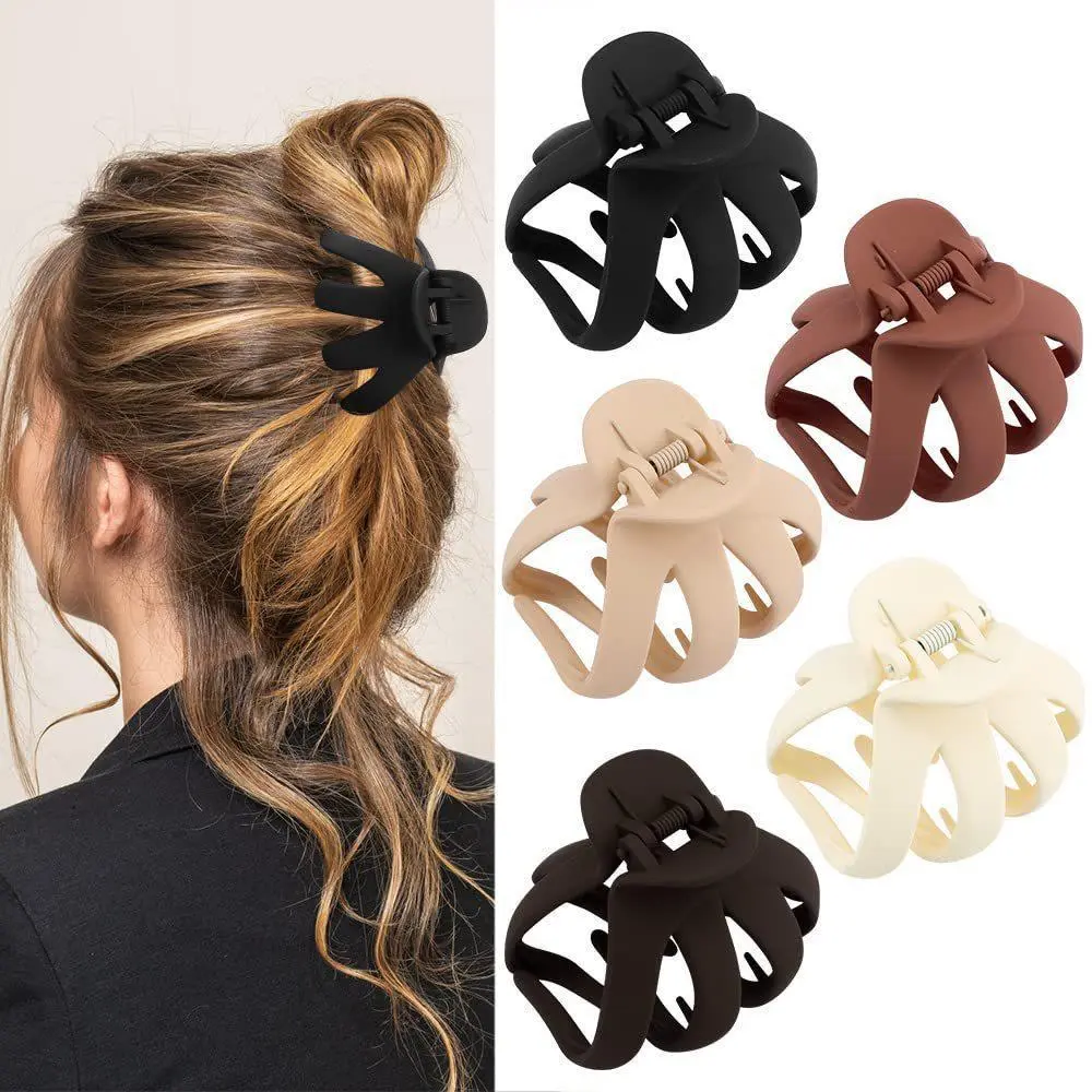 5 Pack Large Hollow Out Matte Octopus Hair Claw Clips, Neutral Spider Shape Jaw Clamps Non Slip Strong Hold Hair Barrettes for Thick Hair Women Daily Hair Accessories