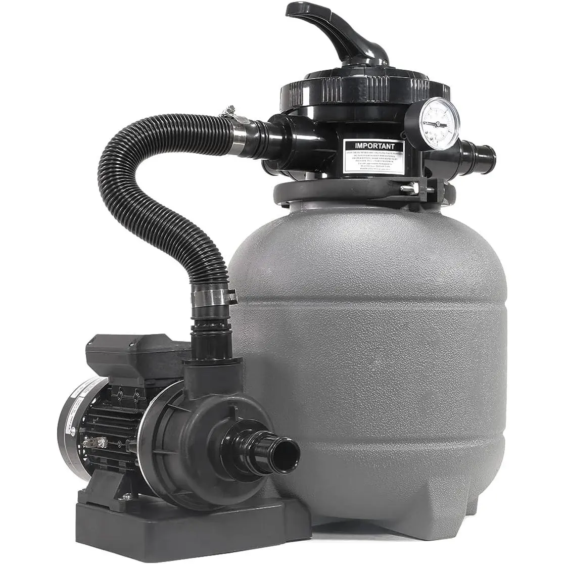 12" Above Ground Swimming Pool Sand Filter System with 1/4  2400 GPH Pump, 7-Way Multi-Port Valve, Strainer Basket, Hose Adapters & Filter Media, for Pools Up to 10,000 Gallons