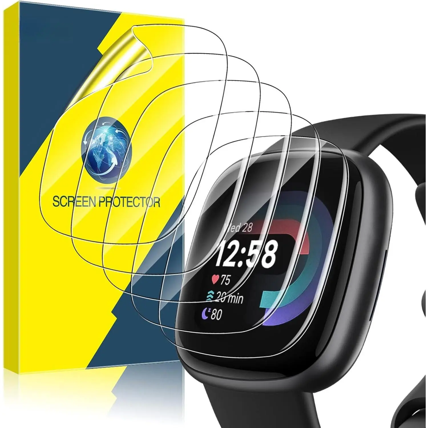 6 Pack Screen Protector for  Versa 4 / Versa 3, Sense 2 / Sense | [Upgrade Flexible Film], Soft  Clear, Anti-Scratch, Self-,  Accessories,  ,  Adhesive