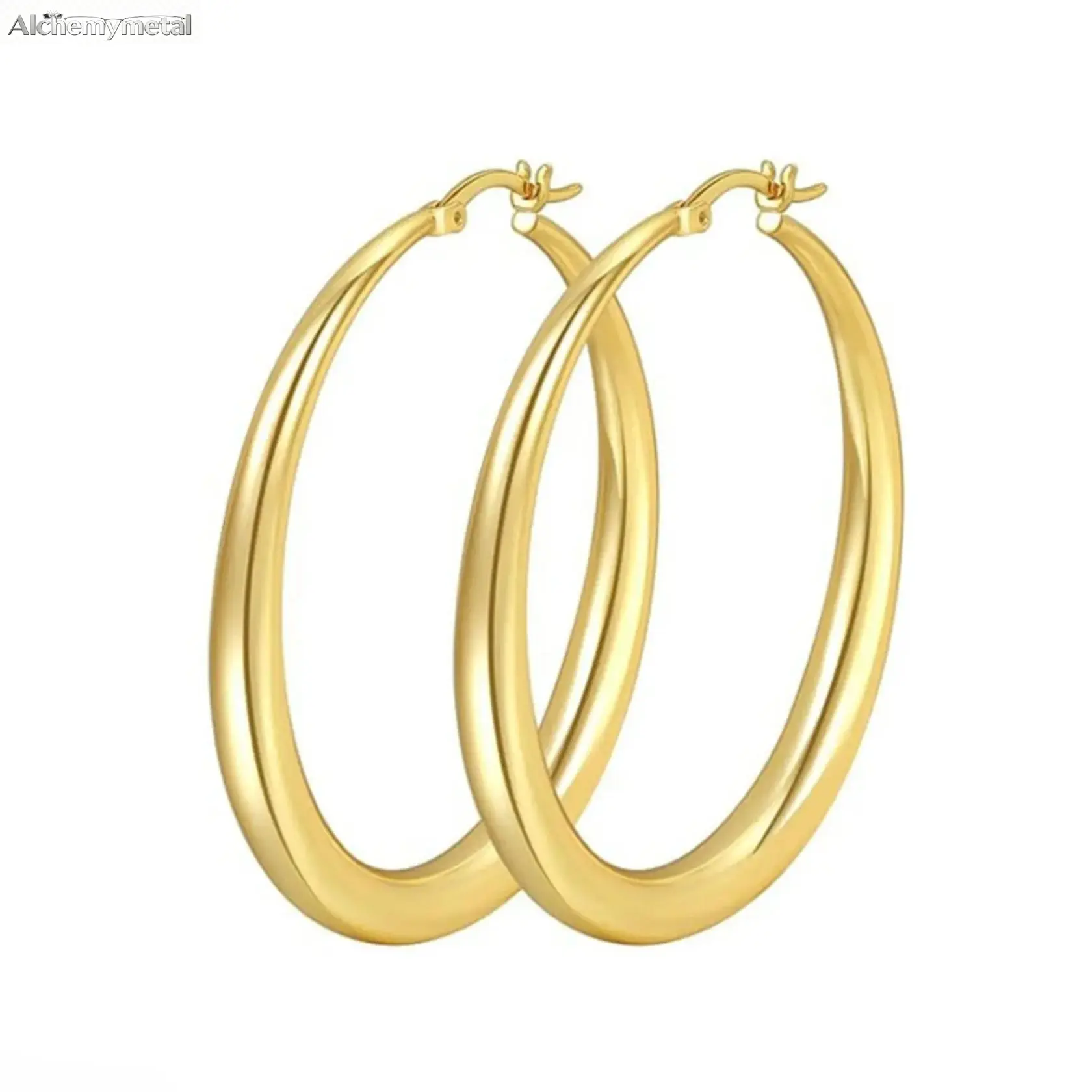 Women's 14 Karat Gold Plated Open Hoop Earrings, 925 Sterling Silver Post, Hypoallergenic, Lightweight Minimalist Chunky Huggie Earrings, Unisex Daily Wear Costume Jewelry Gift