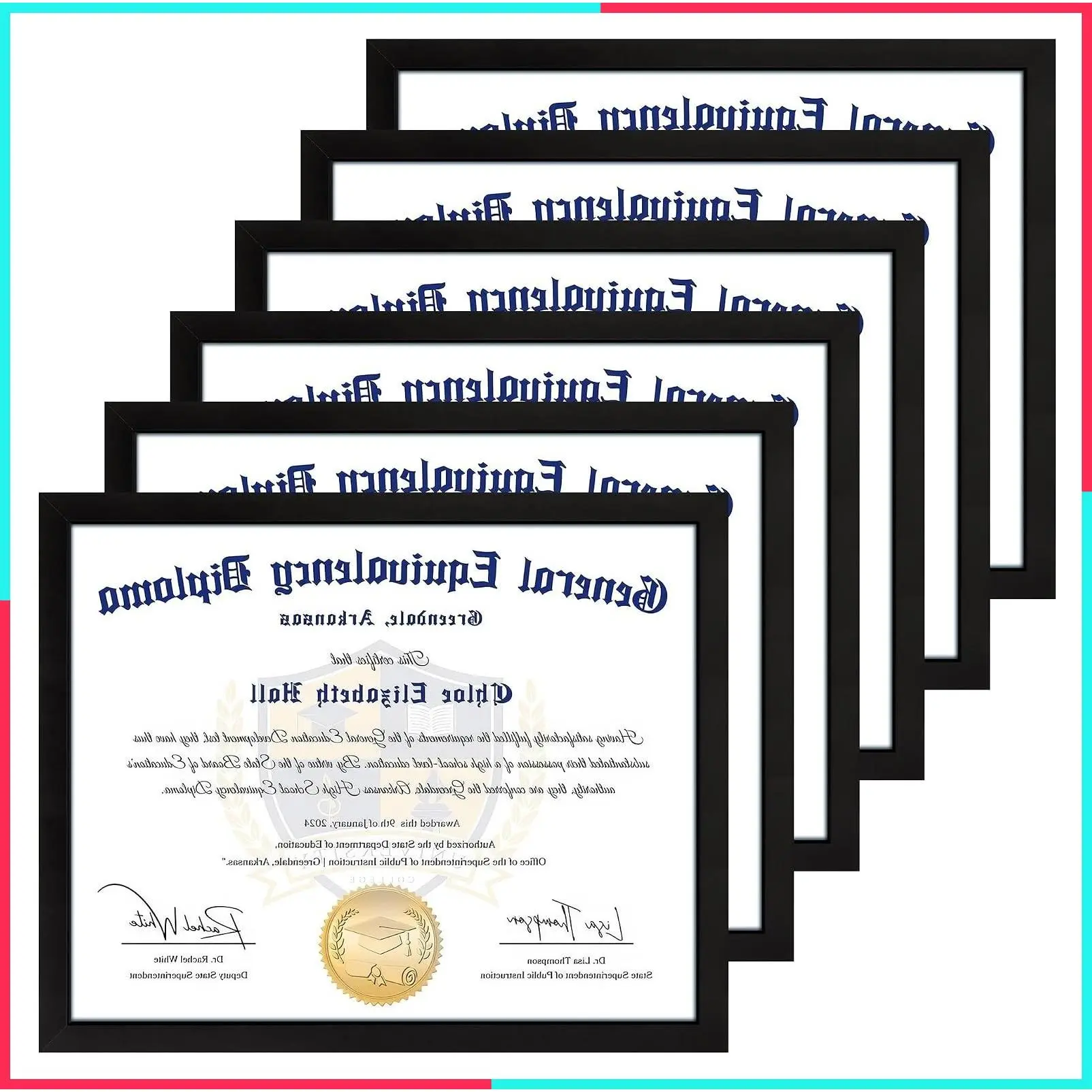 8.5x11 Diploma Frames, 6 Pack Black Picture Frames with Clear Plexiglass, Certificate Frames for Wall Display, Document Frame for High School Diploma