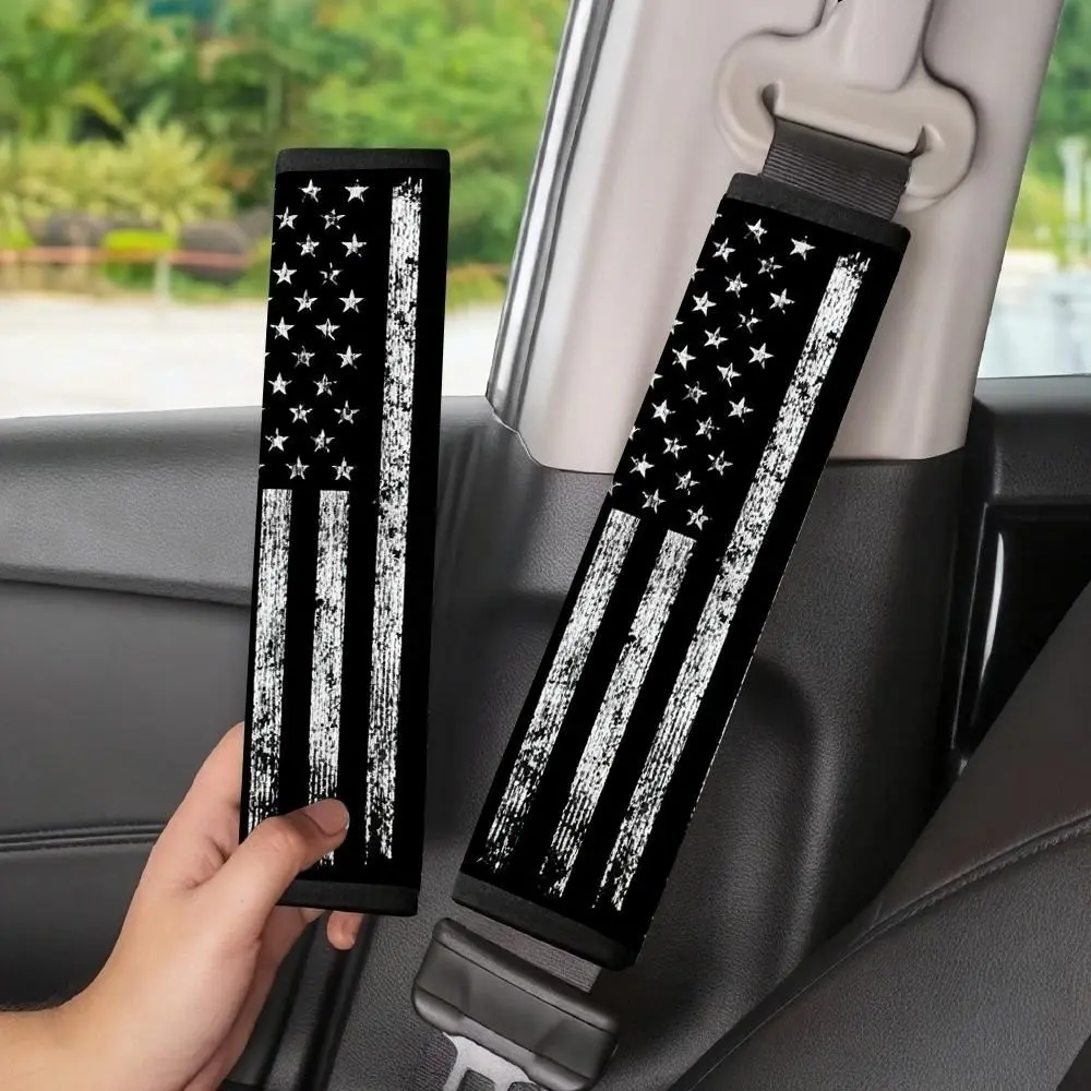 2-Pack Car Seat Belt Shoulder Pads, Soft Thick Waterproof Non-Slip, Comfortable American Flag Design, Universal Fit for Suvs, Trucks, Vans