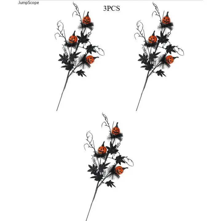 3 Pack Halloween Spooky Jack O Lantern Pumpkin Floral Picks, 47cm Black Mesh Maple Leaf Gothic Vase Filler Table Centerpiece Decor Props For Ghost Festival Home Party
