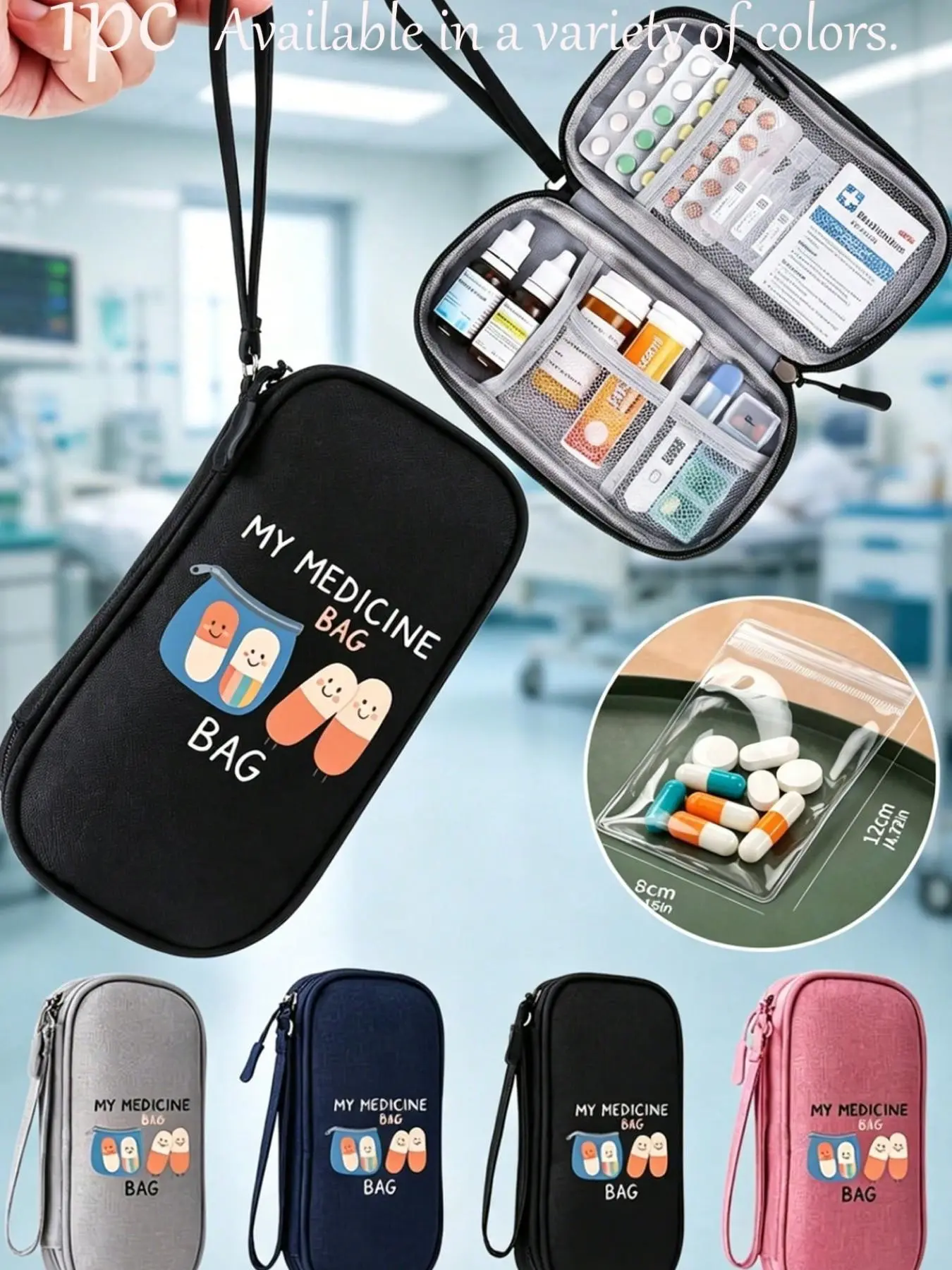 Portable Medical First Aid Kit, Multi-Functional Storage Bag, Ideal for Medicines, Cotton Swabs, Band-Aids, Home, Travel, Hiking