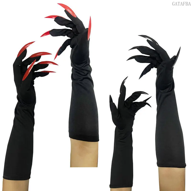 Long Halloween Claw Gloves With Long Nails Vampire Witch Cosplay Black Sleeve Gloves For Party Cosplay Costume Dress-up