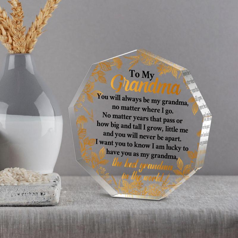 Irregular-Shaped Acrylic Signage Plaque, 1 Set Letter & Leaf Pattern Transparent Acrylic Plaque, Creative Birthday Gift for Grandma, Home Decoration, Home Decor Products, Decorative Plaque