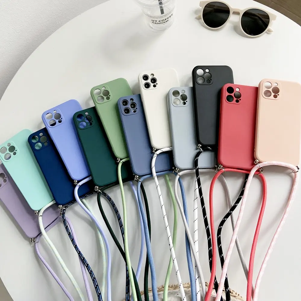 Crossbody Lanyard Strap Rope Phone Case For iPhone X XS Max XR 6 7 8 6S Plus SE Necklace Adjustable Cases Liquid Silicone Shockproof Cover Cell Phone Strap