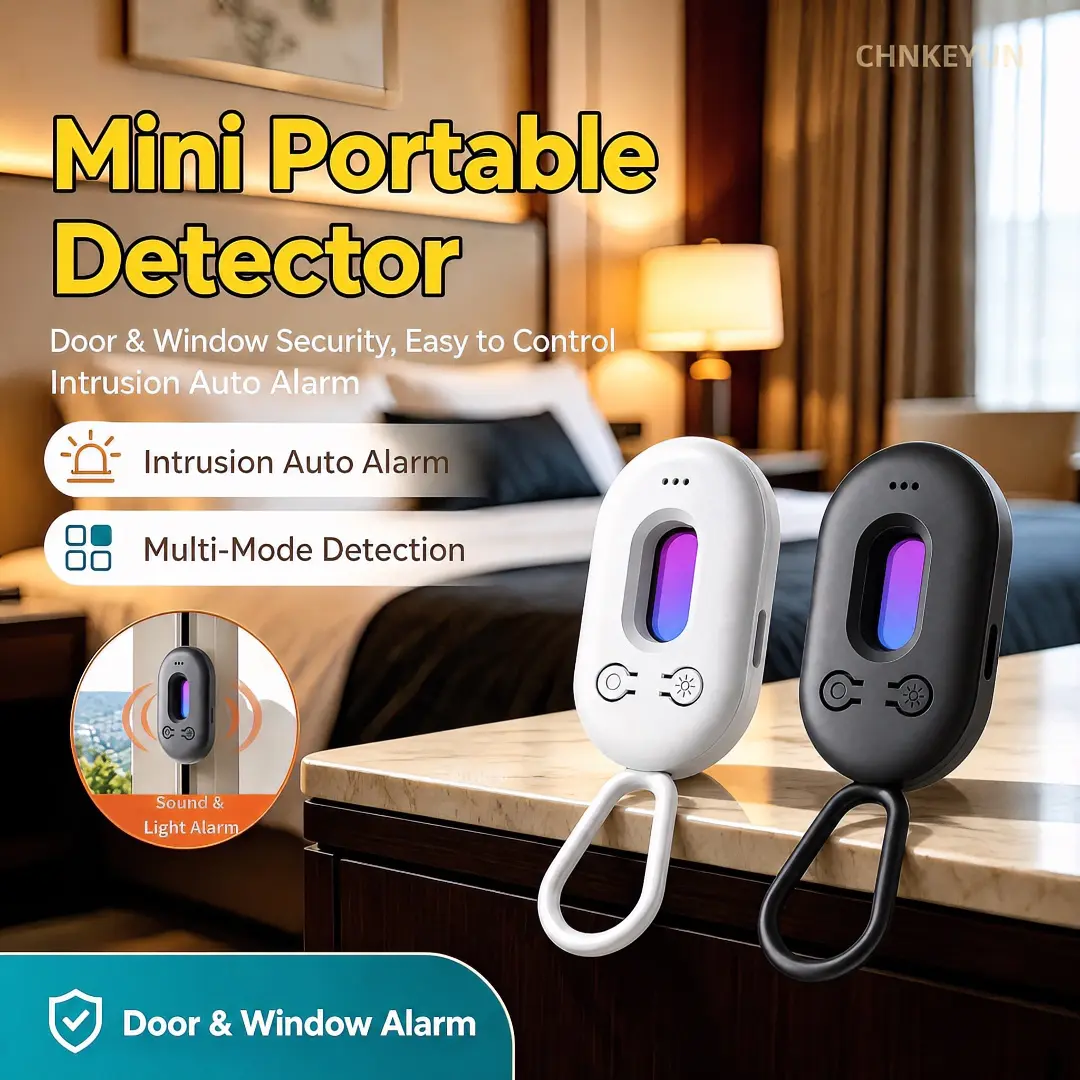 Hidden Miniature Camera Detector，Features door/window vibration alarms, infrared spectral scanning, and an LED flashlight，Suitable for use in hotels, while traveling, rentals, showers, apartments, motels, fitting rooms, and more, prevent covert filming