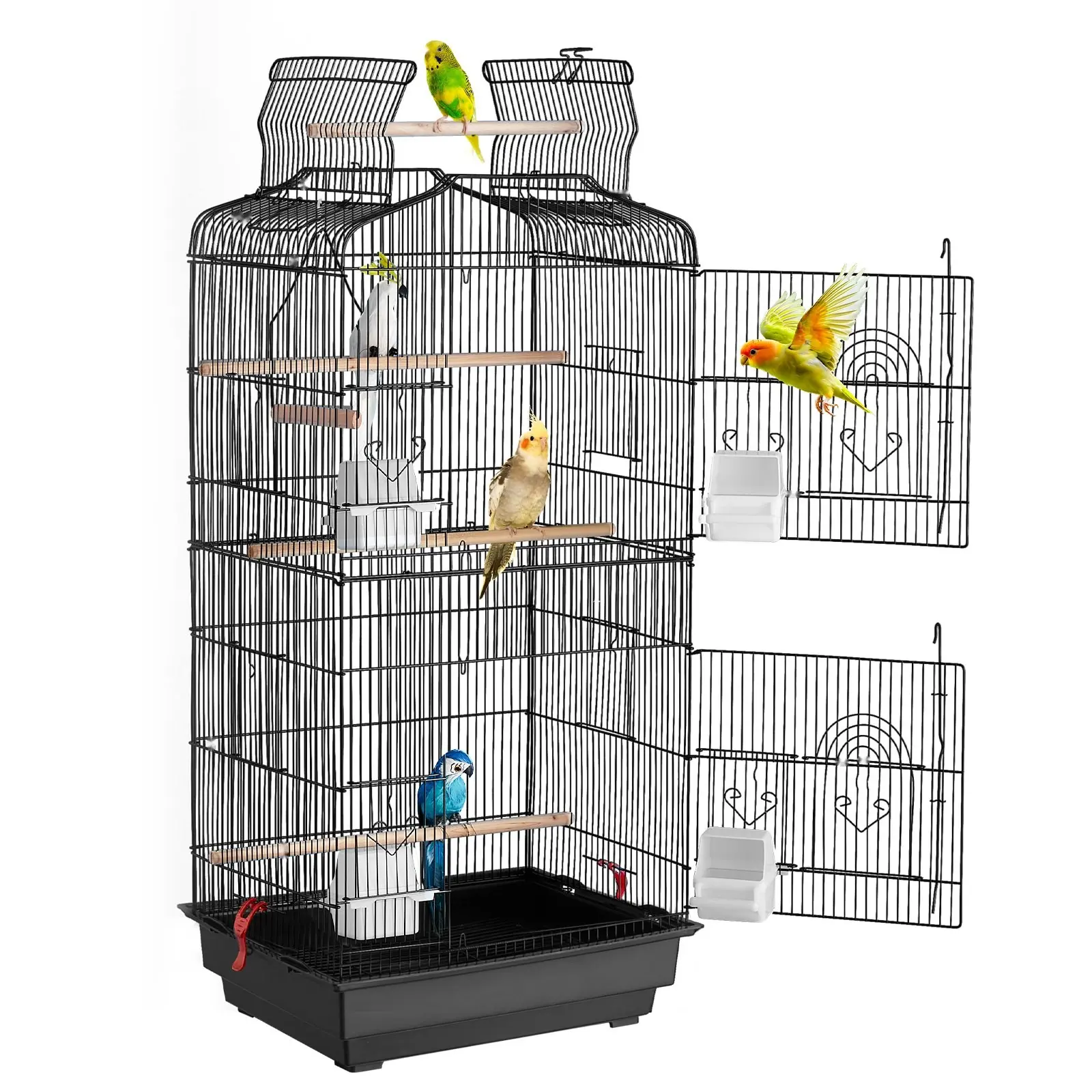 39-Inch Hanging Iron Wire Aviary Cage for Parakeets & Small Parrots, Sturdy Bird Cage with Easy-Open Front Doors, Secure Locks, Powder-Coated Non-Toxic Finish, Easy Cleaning for Home Use