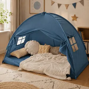 Bunk Bed Tent, Indoor Bed Tent, Bunk Bed Tent, Indoor Fantasy Tent, Twin Size, Privacy Space, Blackout Sleeping Tent, Portable Windproof Floor Playhouse, Great for Birthdays, House Gifts, Blue
