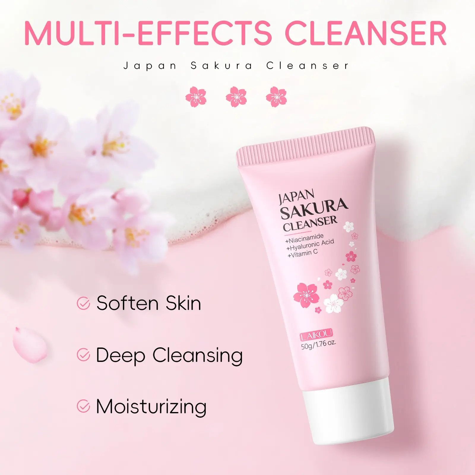 Cherry Blossom Gentle Cleansing Lotion 50g, Travel-Friendly, Deep Pore Cleaning, Hydrating, Oil-Control, Smooth Foam, Mild Skin Carethis gentle yet effective wash produces rich, creamy foam