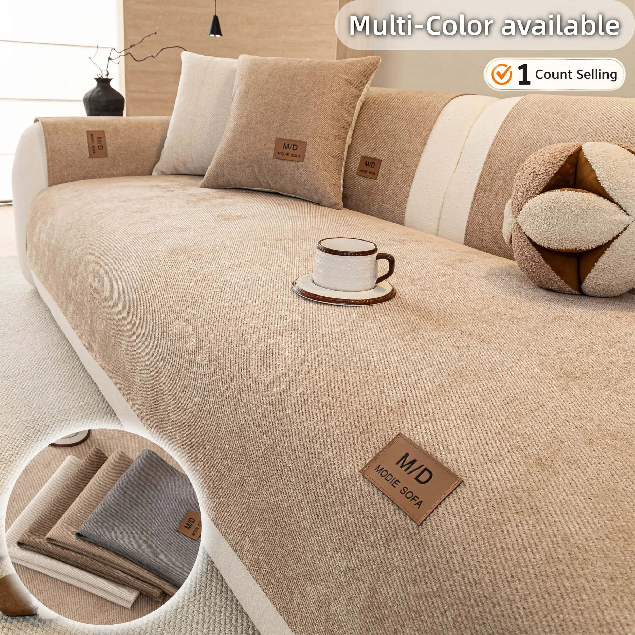 Non-Slip Chenille Sofa Cover, Modern Minimalist Furniture Protector, Pet Friendly Removable Washable Couch Slipcover, Multi-Color Options for 1/2/3/4 Seater Sofa, Stylish Home Decor For Living Room