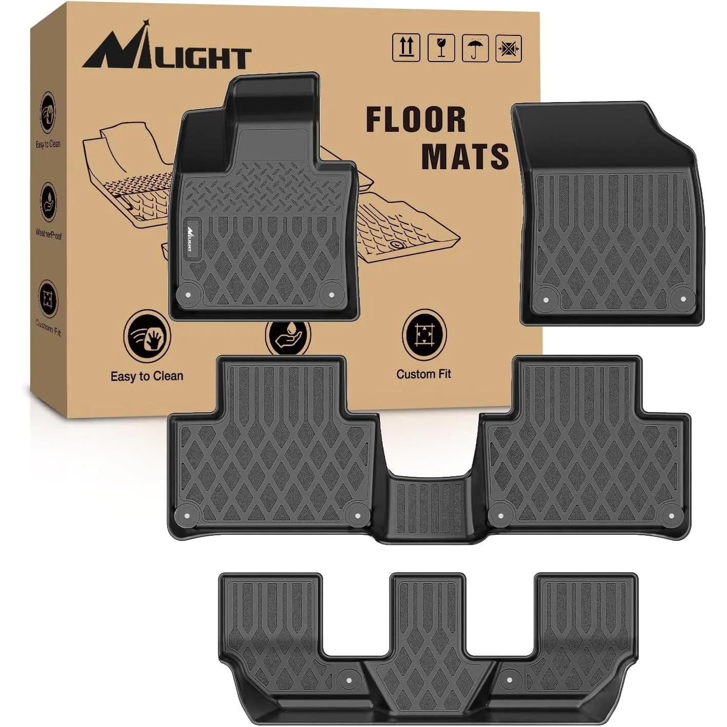 Nilight Waterproof TPE Floor Mats for Volvo XC90 Plug-in Hybrid Models (2016-2024, 2025), All-Weather Custom-Fit Heavy-Duty Car Floor Liners, Interior Protector Car Accessories, Waterproof Car Mats