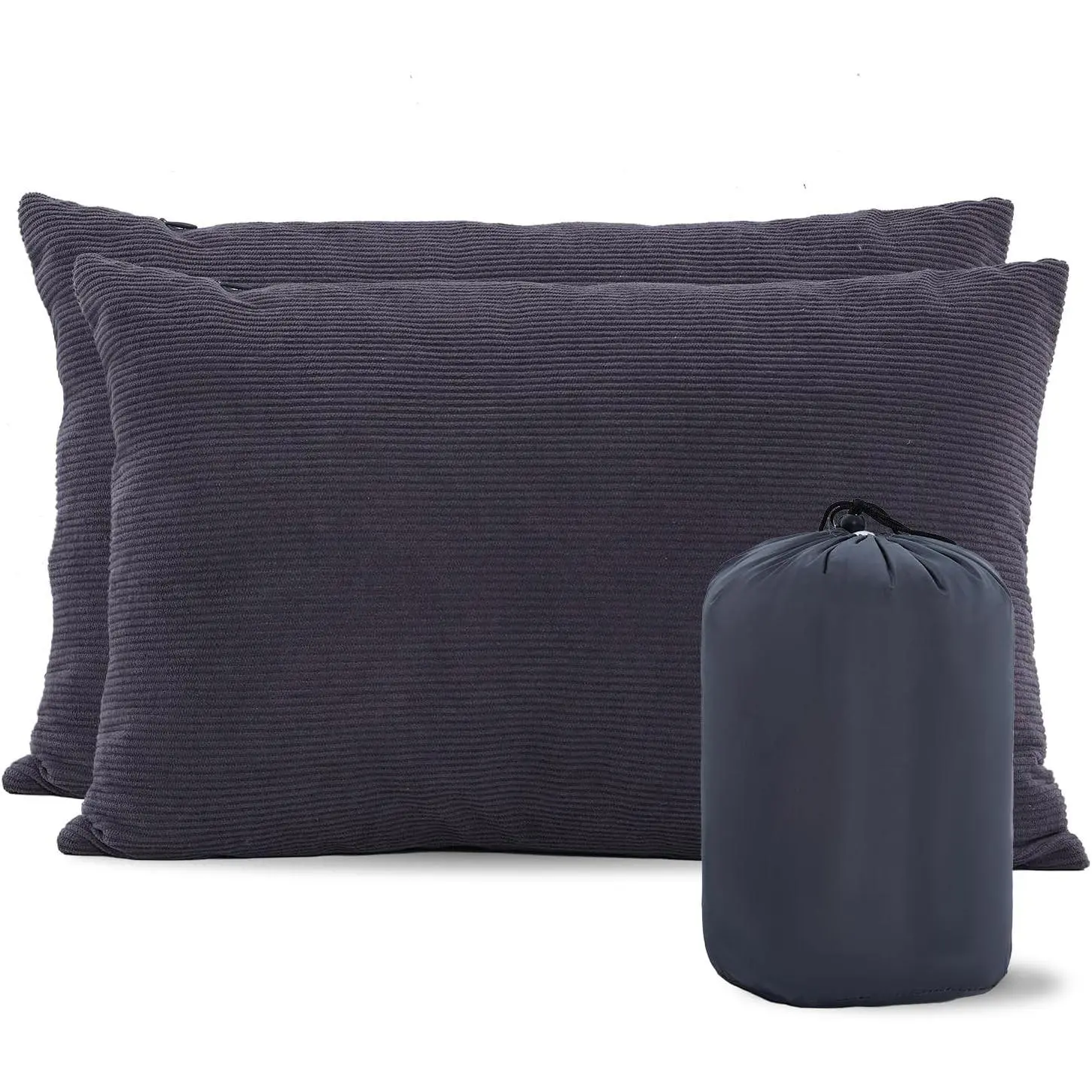 Camping Pillows 2 Pack, Compressible Camp Pillow with Washable Cover & Carry Bag, Plush Filled Backpacking Pillow for Hiking, Travel, Sleeping 14"x18" Grey