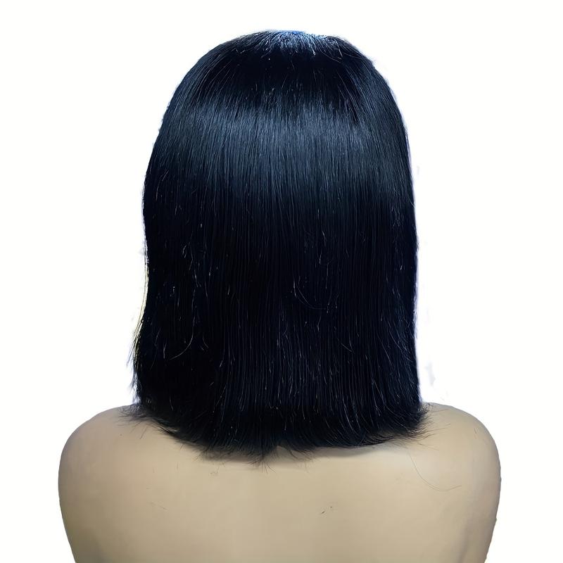 Hot Sell New Women'S 10 Inch 180% Density Human Hair Bob Wig - Black, Straight, Full Frontal with Lace Area 13x4, Perfect for Carnival, Music Festivals & Business Attire, Festival Hair Accessory |   Stylish Haircut |   Highquality Hairpiece, Wigs for Wome