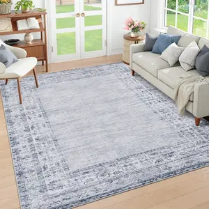 Vintage Distressed Edge Area Rug - Washable Non-Slip Low Pile Carpet - Mark Resistant, Non-Shedding Ultra-Thin Collapsible Floor Mat for Kitchen, Hallway, Bedroom, Dining Room, Office