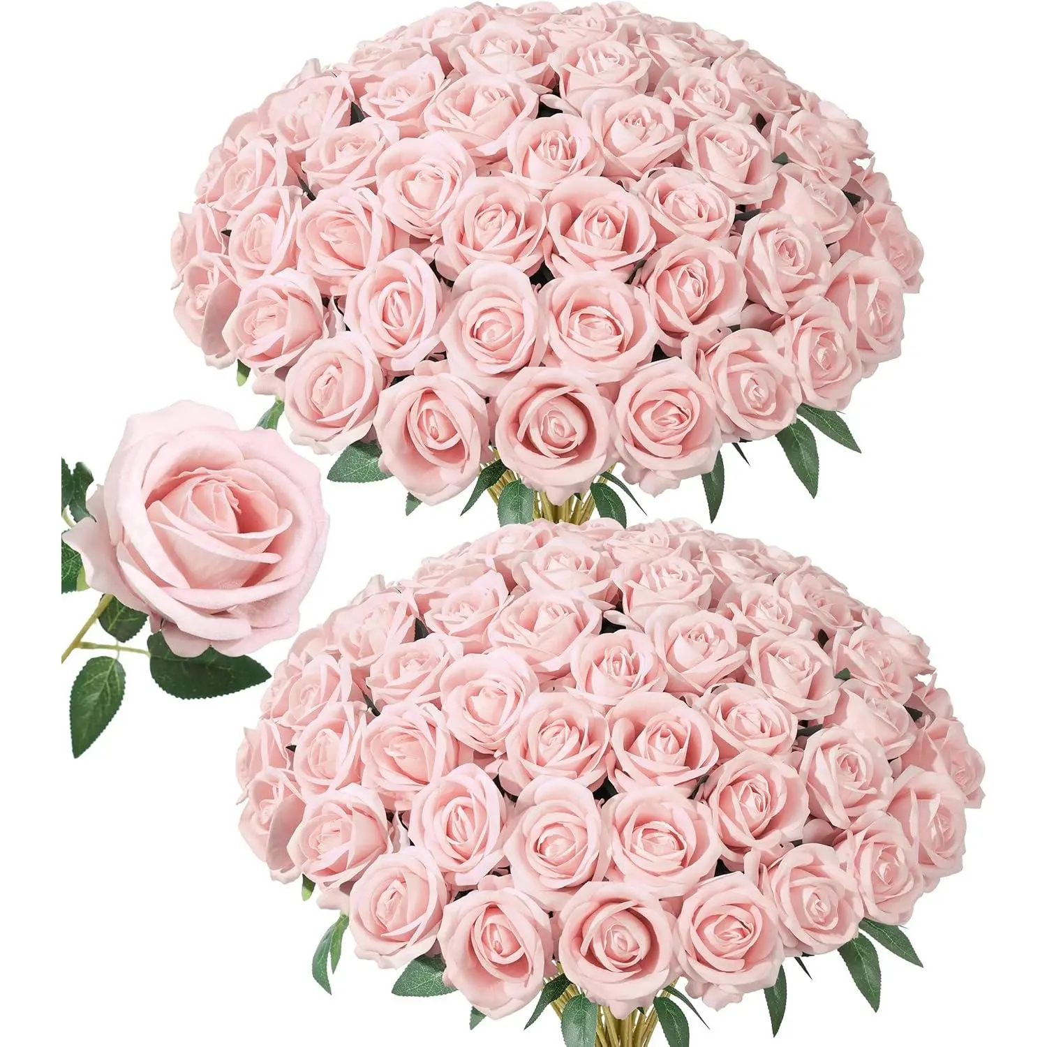50 PCS Blush Pink Plastic Artificial Roses with Stem, Realistic Decorative Bridal Flowers for DIY Wedding Bouquets, Home Decor & Valentines Day Gift for Her