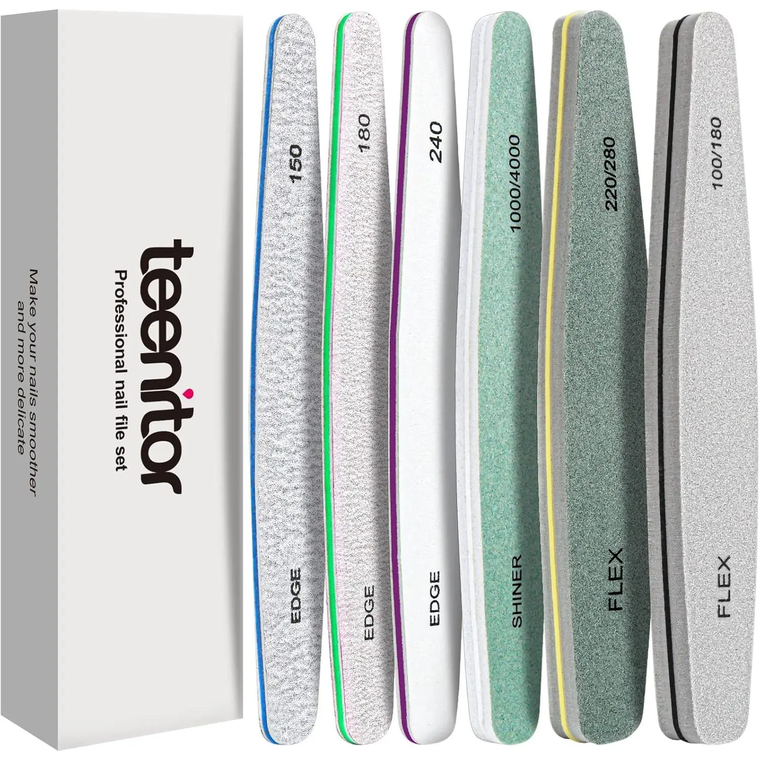 6-Piece Manicure Tool Set - 100/180 Grit Emery Boards & Buffer Blocks for Natural Nails, Nail Care Kit for Buffing, Shine Boost & Smooth Finish