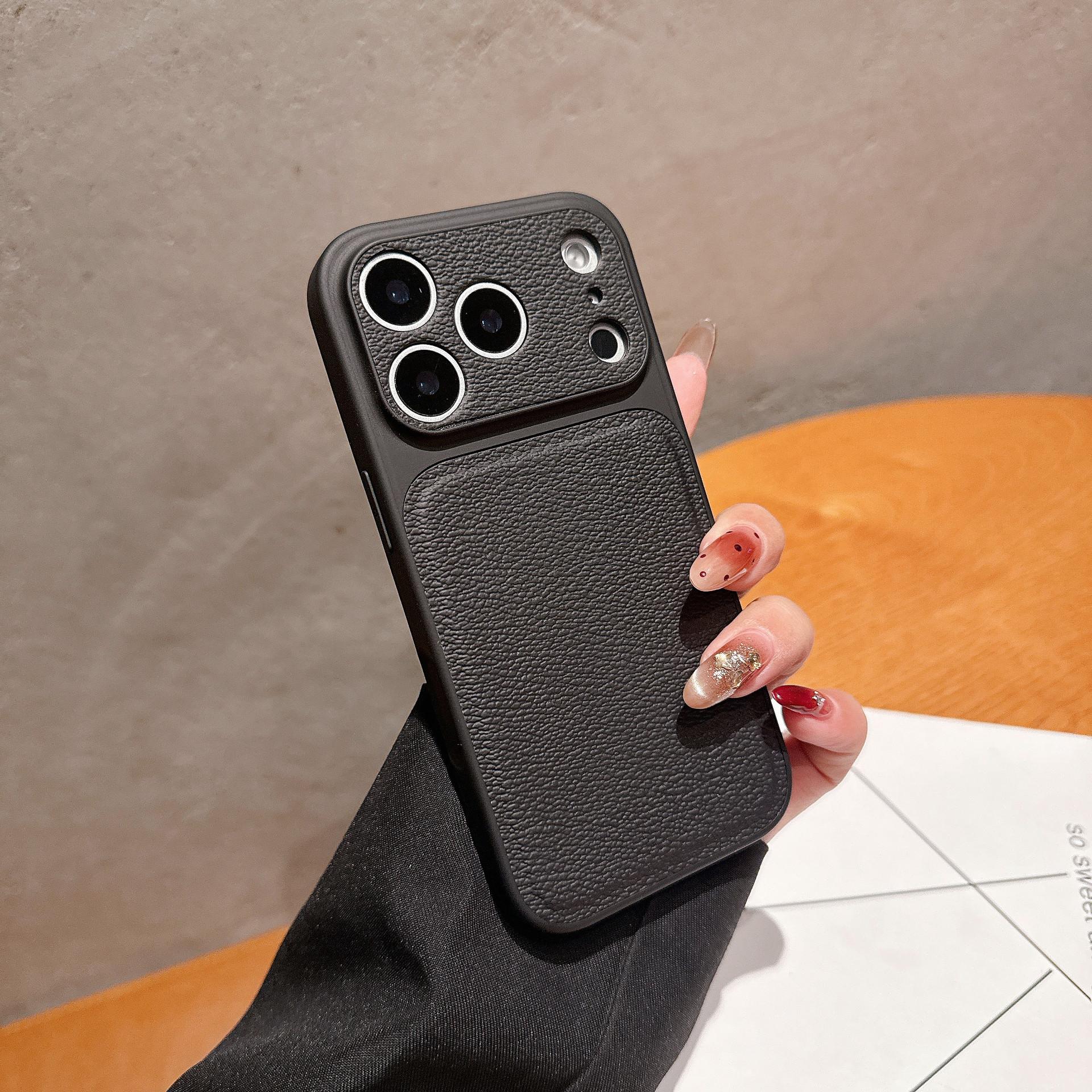 2026 Full Coverage Large Window iPhone 17 Pro Max Lychee Texture Case Compatible with Apple 16/15 /14/13