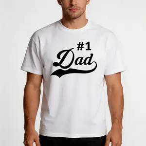 A Men's T-shirt, #   1 Dad Pattern Print- Lightweight Breathable Crew Neck Short Sleeve Casual T-Shirt, Father's Day Gift, Summer Sports Casual Wear- Ideal Choice for Dad, Husband, Grandpa- All-Season White Shirt