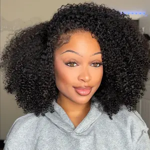 CurlyMe Wear Go Half Wig 250% Density Afro Kinky Curly Natural Black Human Hair Wigs Upgrade With Drawstring Cap Invisible Hairline Seamless Flip Over 3 IN 1 Glueless Install Wigs Beginner Friendly#Summervibes#summerwins