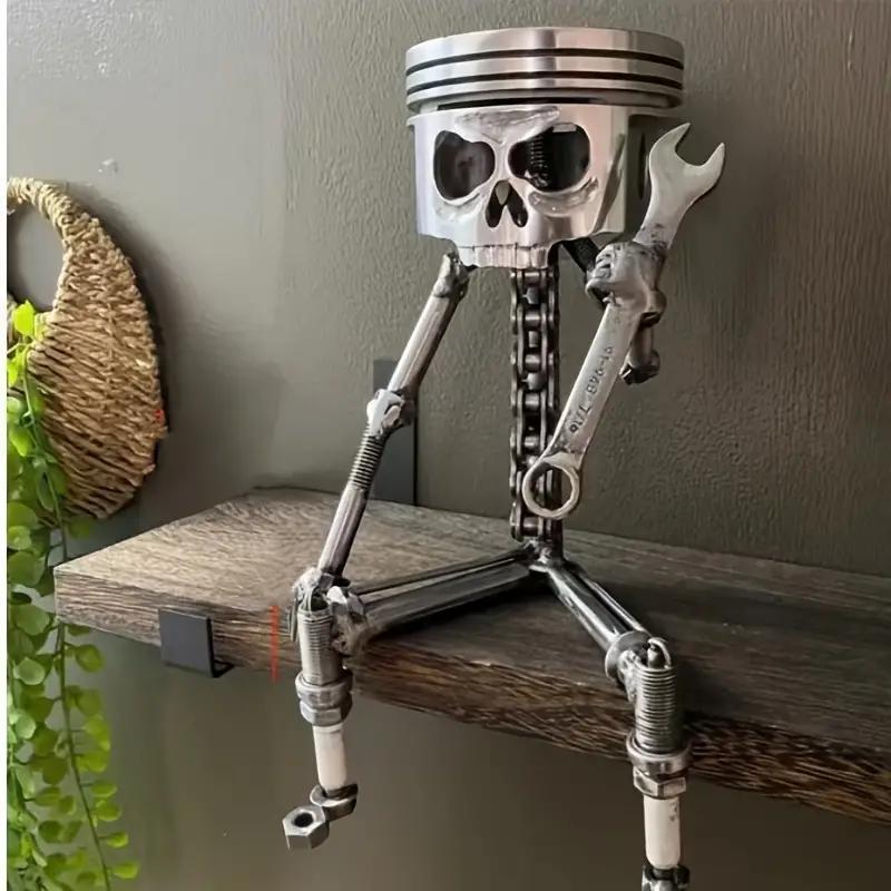 Skull Design Wrench Tool Shaped Resin Ornament, Creative Skull Face Statue, Home Decor for Living Room Bedroom Office, Sculpture Desk Decor, Perfect Gift for Engineer & Car Lovers