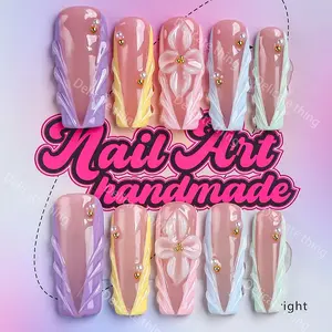 10-Piece Y2K Style Coffin Nails, Handmade Artificial Nails, XS-S-M-L Sizes, Perfect for Parties, Includes Jelly Glue, Crystal Stick, File, Glittering Fake Nails, Nail Design