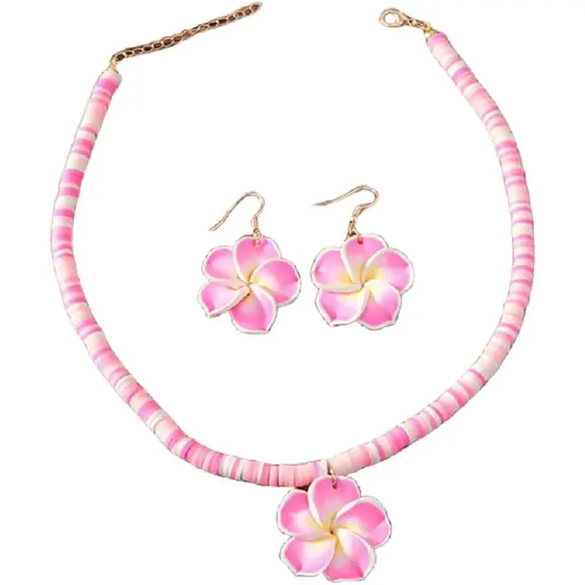 Hawaiian  Earrings Necklaces Set Bohemian Flower Dangle Earrings for Women Beach Holiday Summer  Accessories