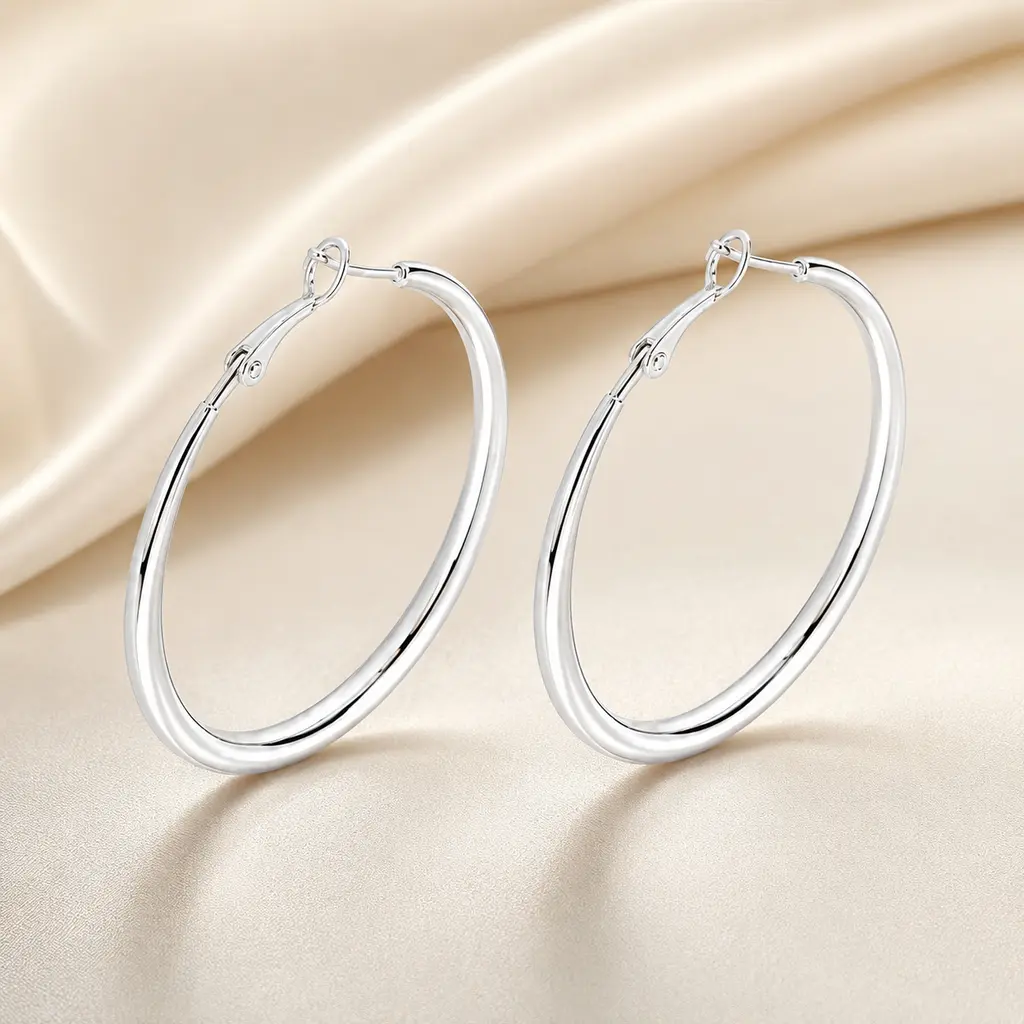 Women's S925 Silver Plated Hollow Lightweight Chunky Tapered Hoop Earrings, 30mm/40mm/50mm/60mm High Polish, Earrings for Women, Daily Wear/Party Accessory, Gift for Her (50mm Silver), Daily Wear Earrings